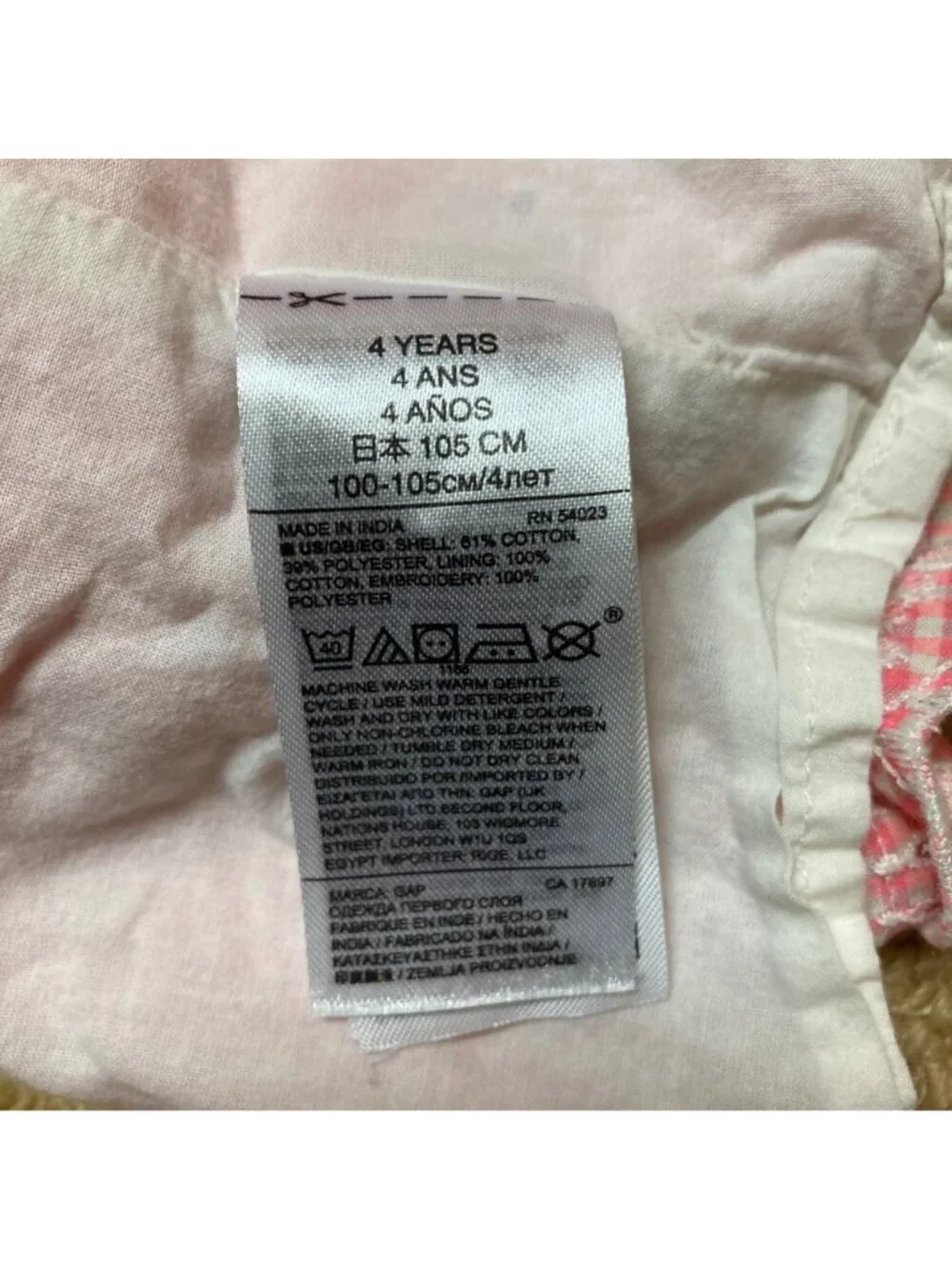 Baby Gap Blouse Girls 4T Pink Gingham Eyelet Embroidered Top